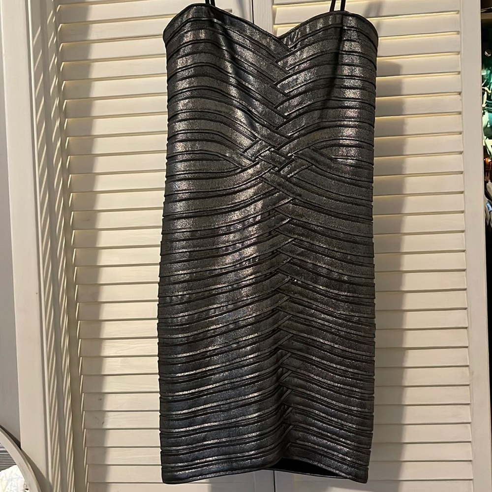 BCBG Silver Strapless Mini Dress
